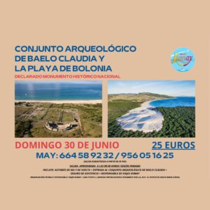 Cartel 'Conjunto arqueológico de Baelo Claudia y la playa de Bolonia'